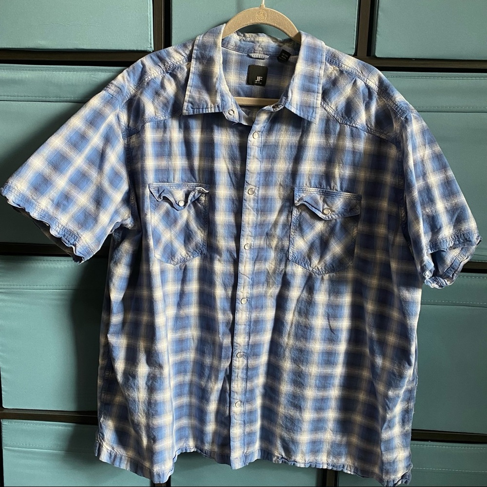 J Ferrar Men Long Sleeve Pearl Button Front Plaid Shirt Size 3XL